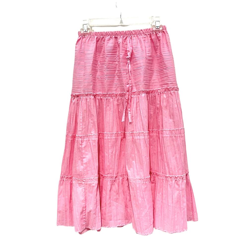 Tito's Broomstick Skirt Mexican Crinkle Cotton Tiered Style Pink SZ S Vintage